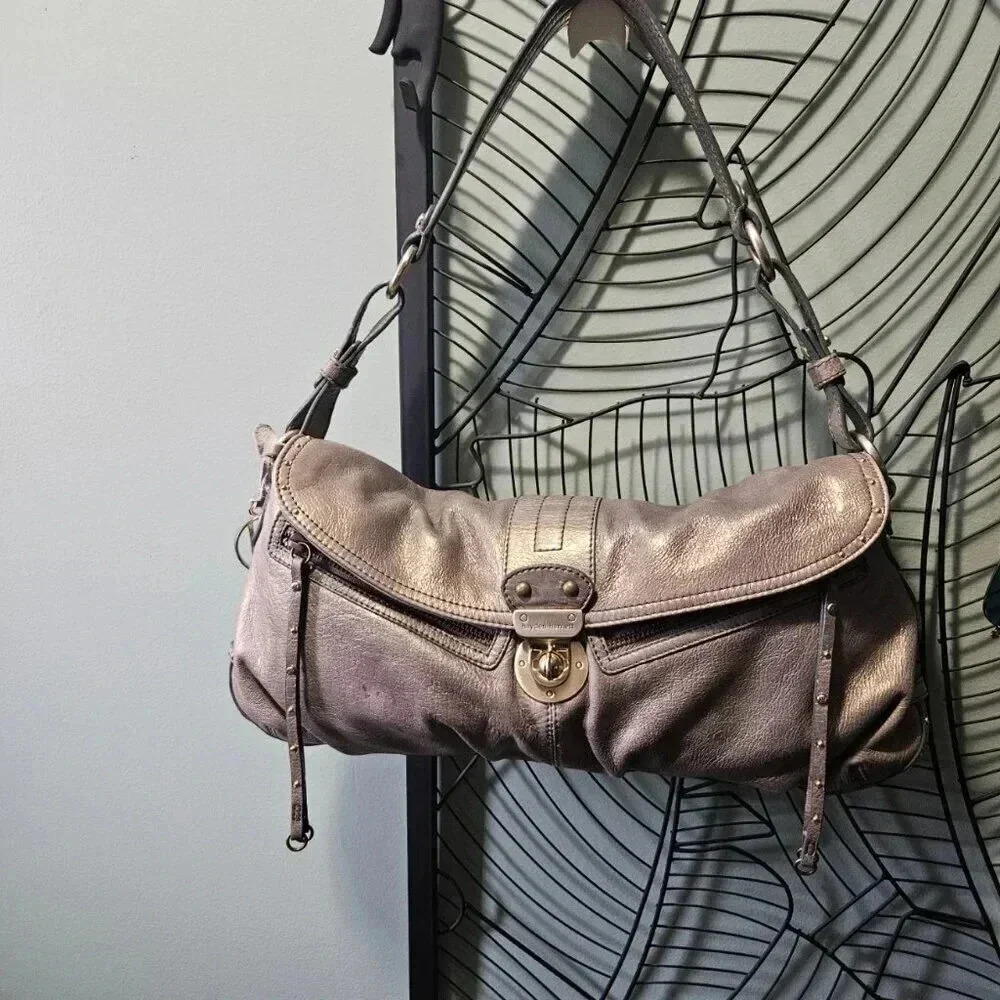 Hayden Harnett | Georgous Leather Iridescent  Greige Baguette Shoulder Bag